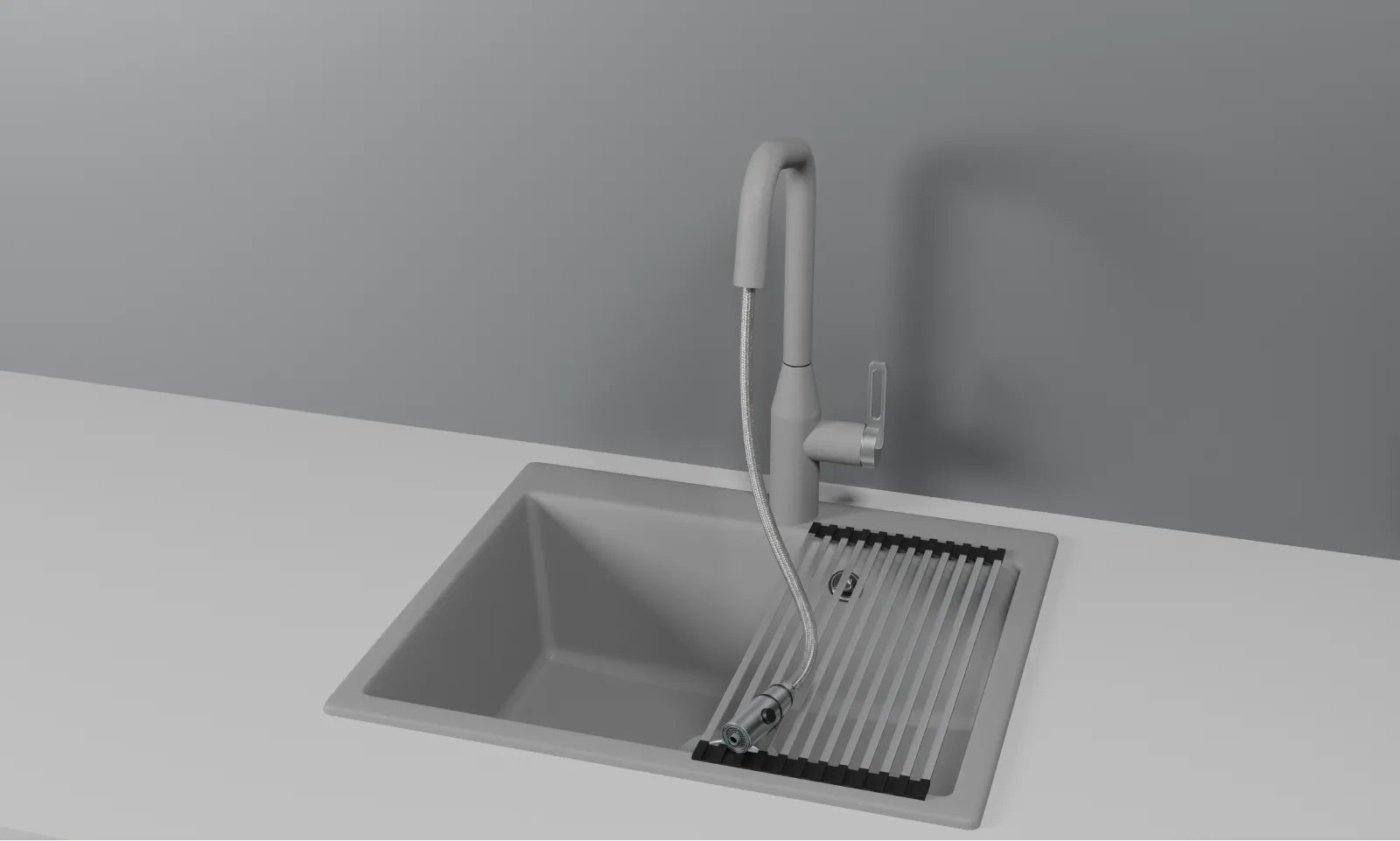 GR-8171, АЛЮМИНИУМ, СМЕСИТЕЛЬ КУХОННЫЙ С ВЫДВИЖНЫМ ИЗЛИВОМ