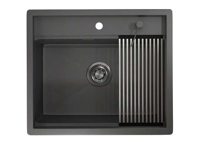 KS-6051, ГРАФИТ МАТОВЫЙ, стальная кухонная мойка KITCHEN SPACE