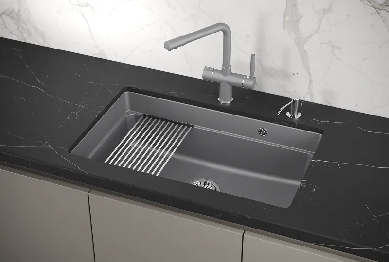 KS-7303U, АЛЮМИНИУМ, кухонная мойка, кварц