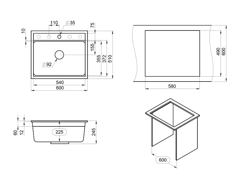 KS-6003, АРКТИК (БЕЛЫЙ), кухонная мойка, кварц